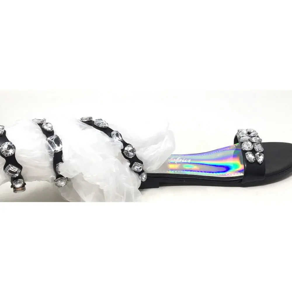 Cape Robbin Esmeralda Women's Size 7.5 Black Wrap Up Gemstone Round Sandals - Picture 5 of 6